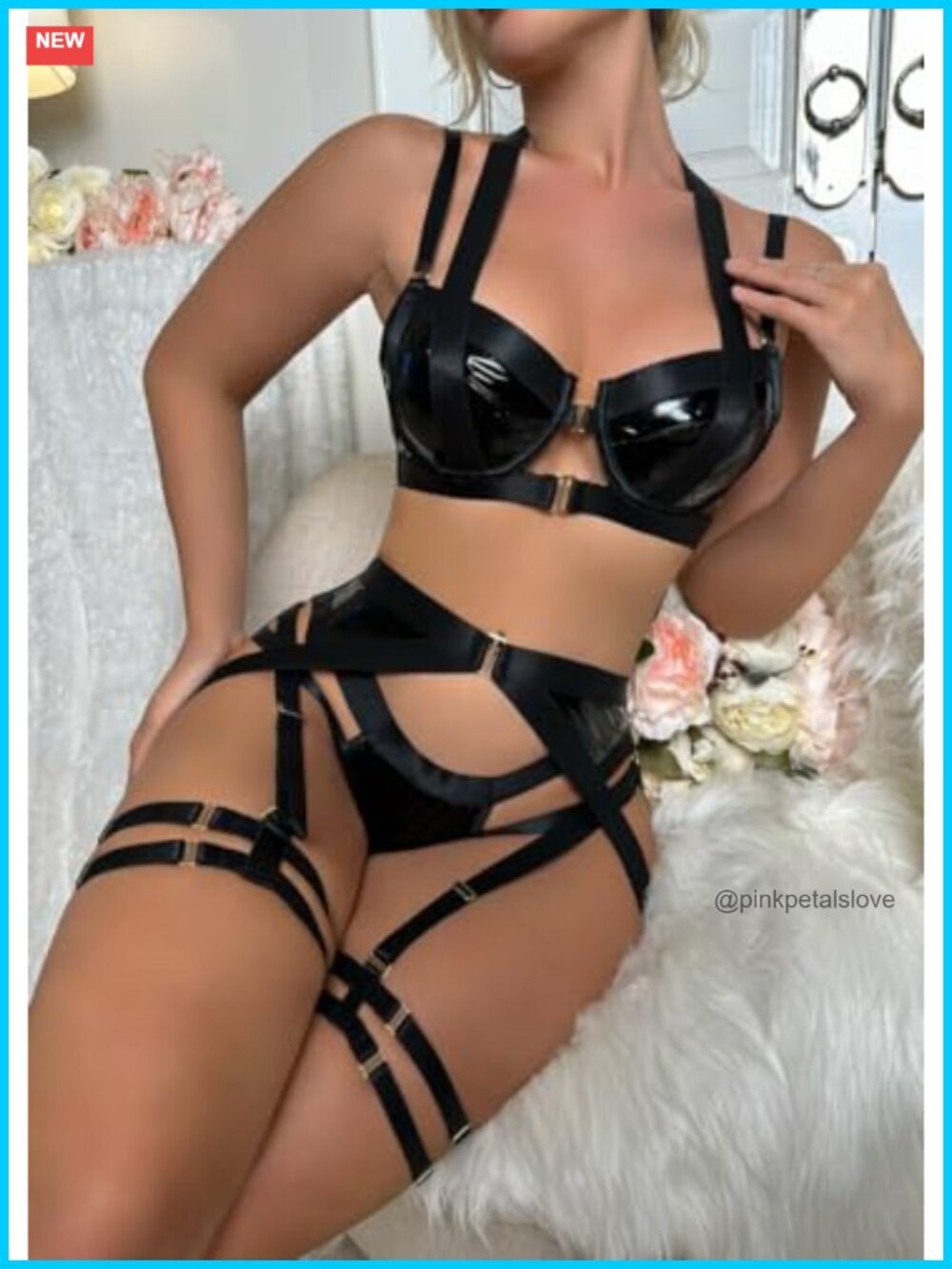 Sexy Strappy Underwire Push Up Garter Belt Lingerie Set Harness Cutout Matching - Picture 3 of 7